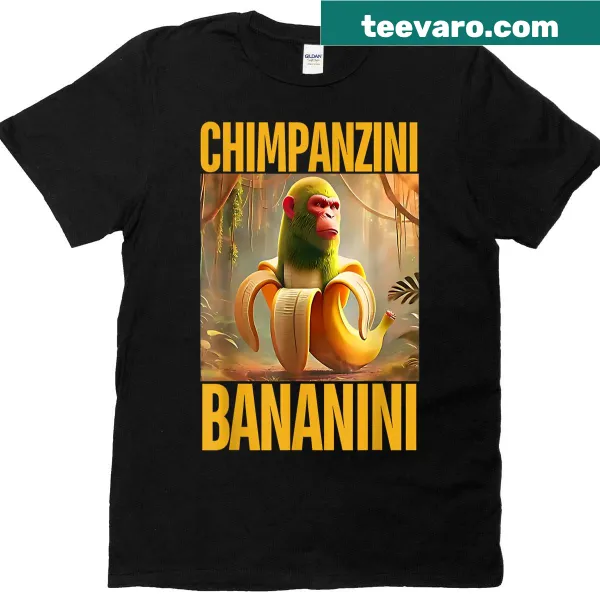 Playful meme-themed T-shirt with Chimpanzini and Bananini graphics