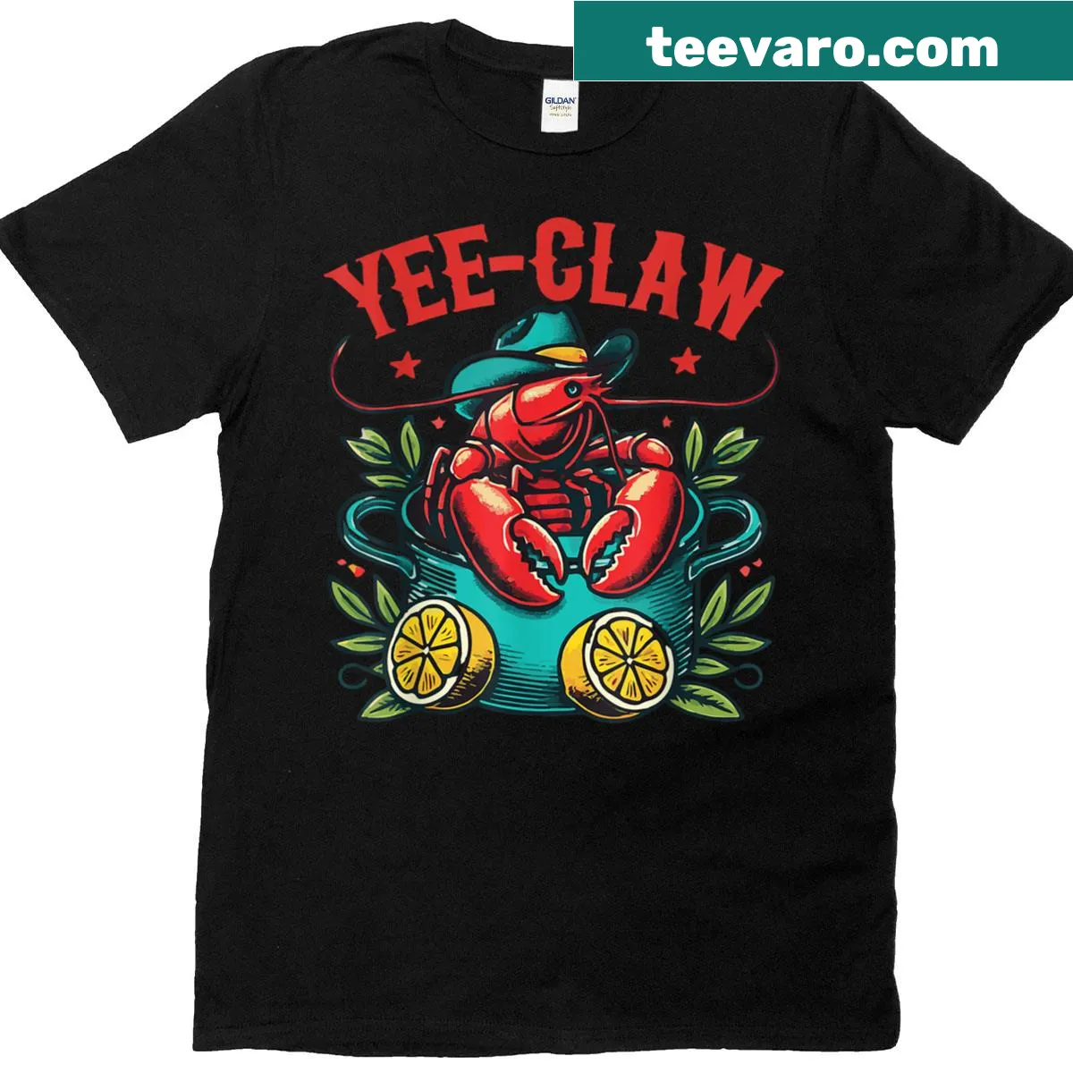 Illustration of a crawfish boil with cowboy hat on a t-shirt. — on a men's t-shirt