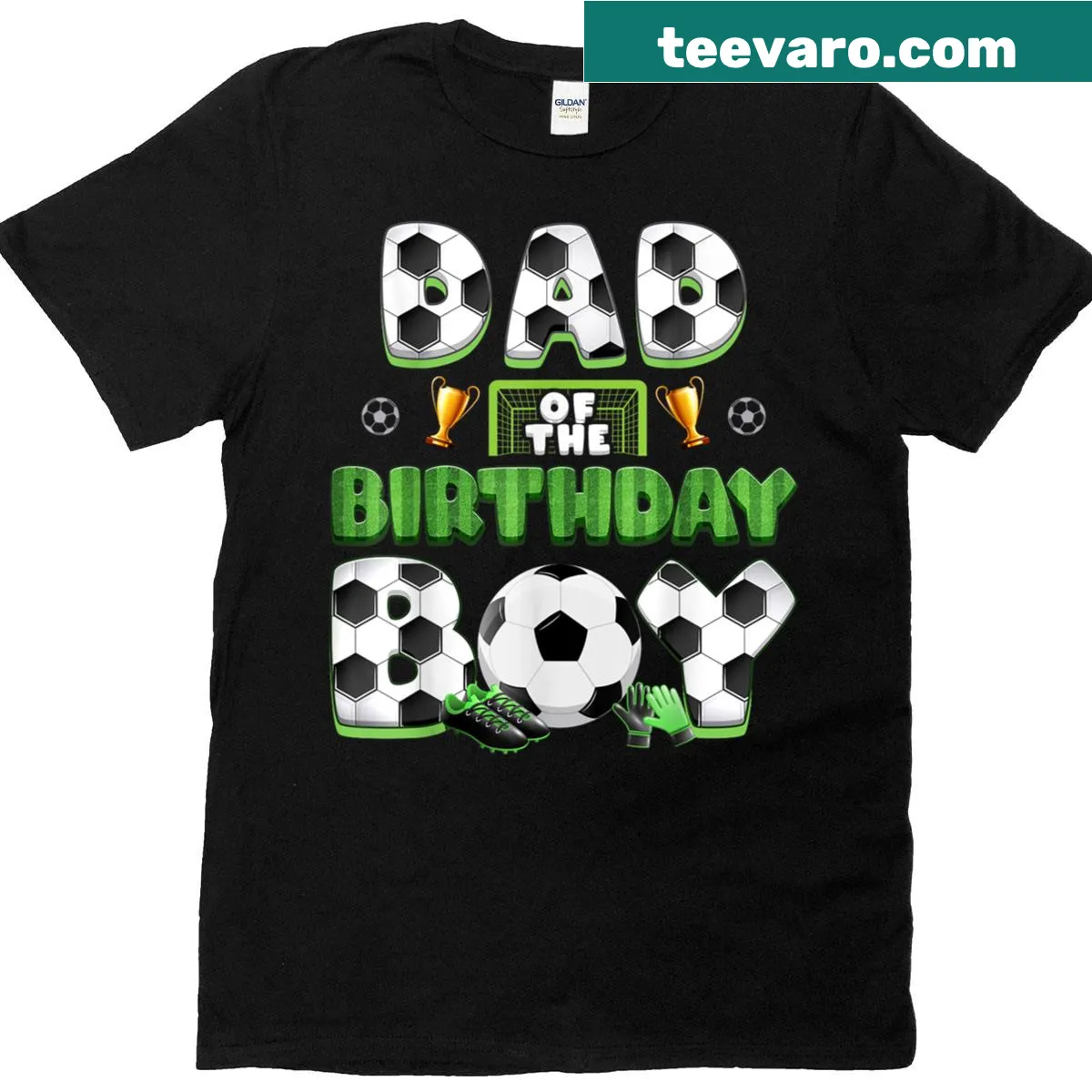 Matching family t-shirt for parents of a birthday boy in soccer. — on a men's t-shirt