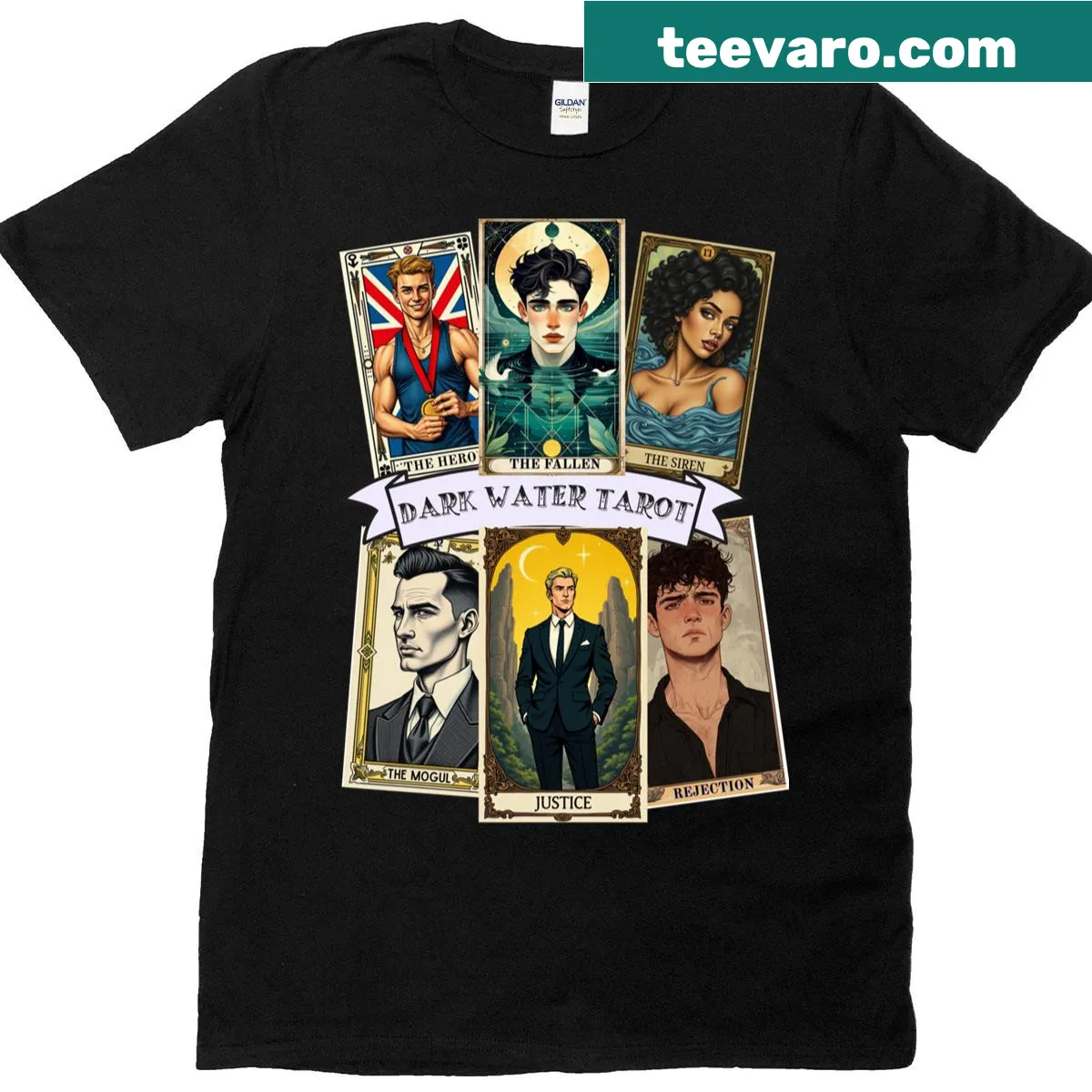 Oversized T-shirt with a dark water tarot card illustration. — on a men's t-shirt