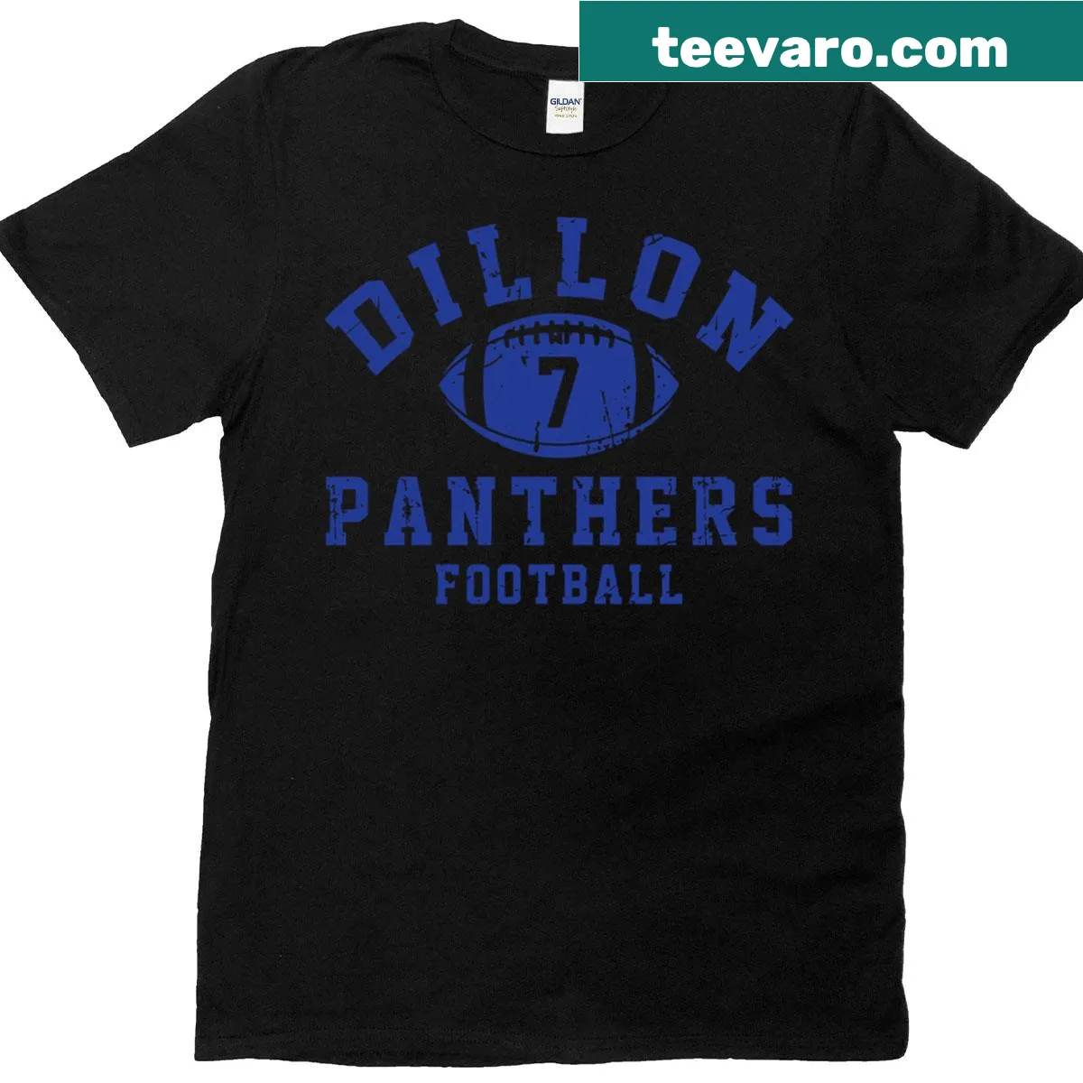 Dillon Panthers Football T-shirt featuring number 7 and team logo — on a men's t-shirt