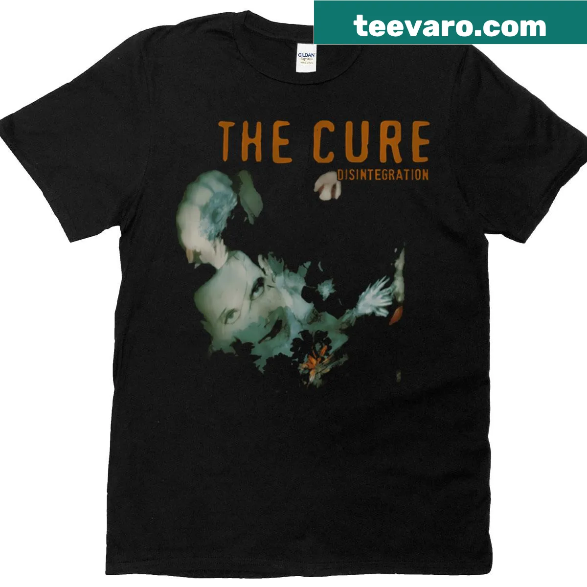 T-shirt featuring typography of The Cure's Disintegration album — on a men's t-shirt