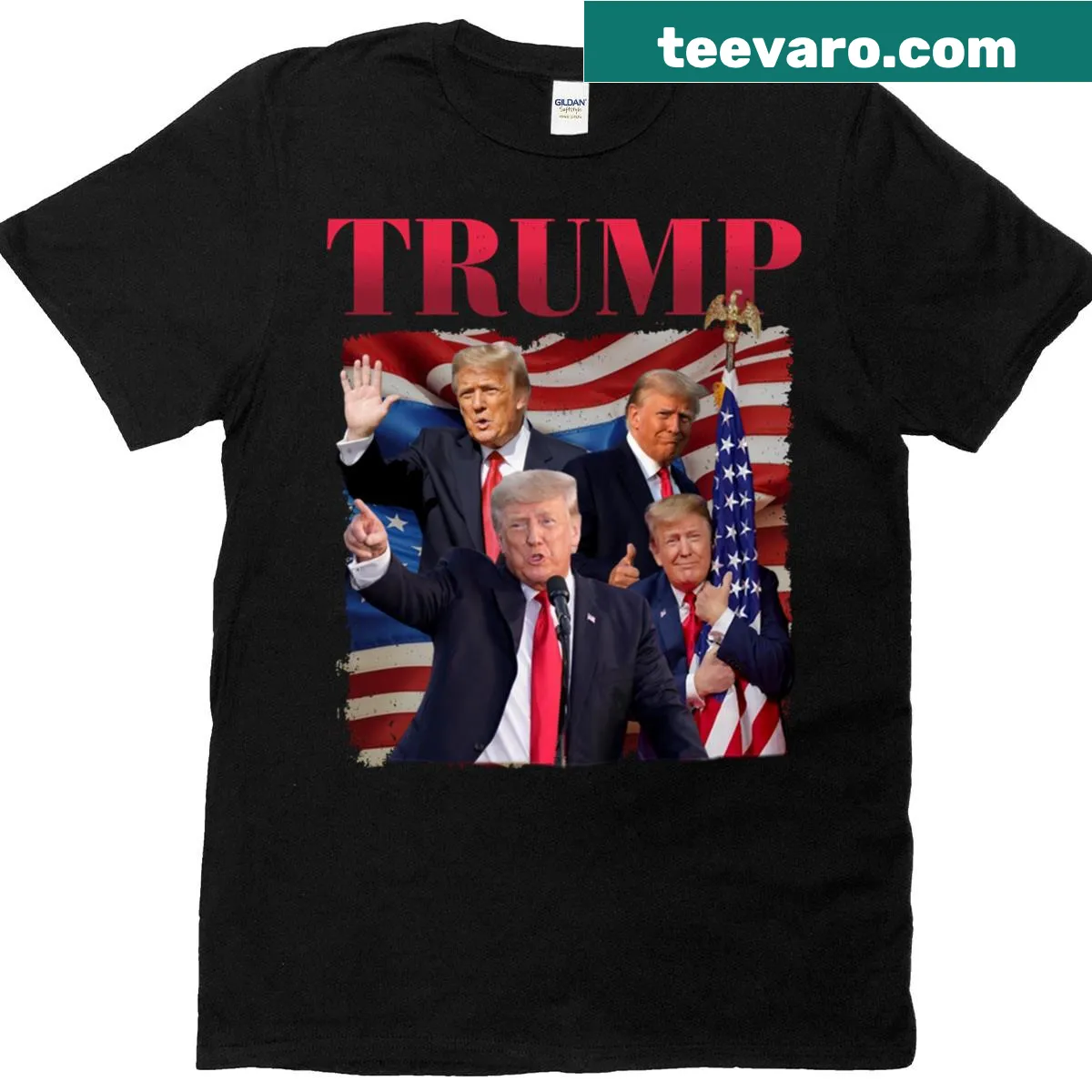 Vintage-style T-shirt featuring Donald Trump graphic. — on a men's t-shirt