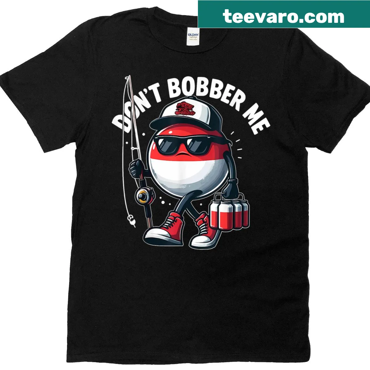 Funny fishing T-shirt with 'Dont Bobber Me' text and graphics — on a men's t-shirt