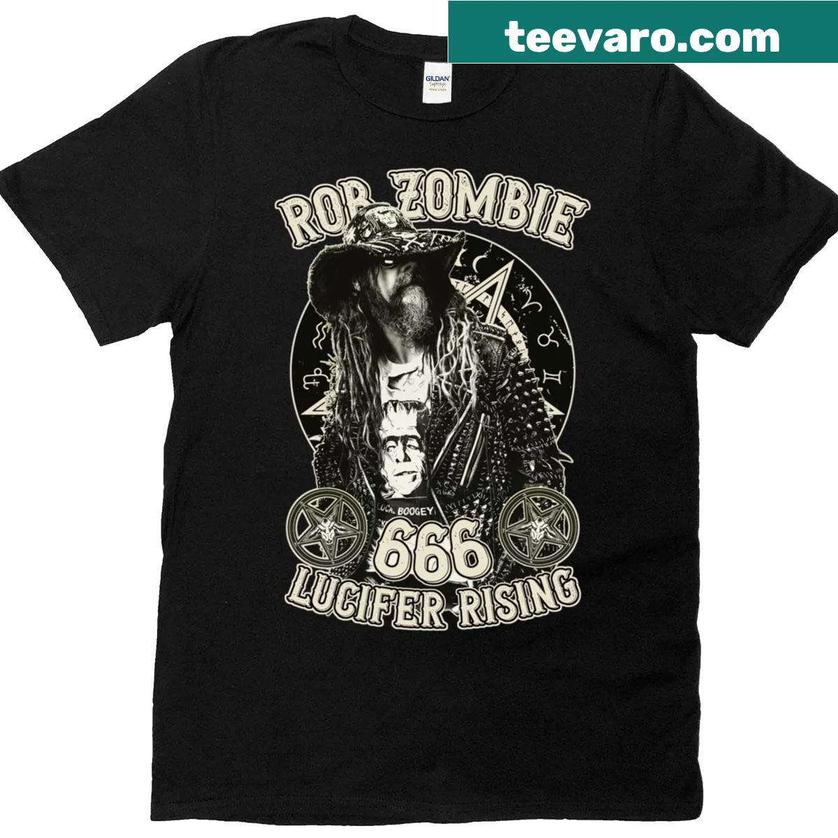Rob Zombie themed t-shirt with dark imagery — on a men's t-shirt