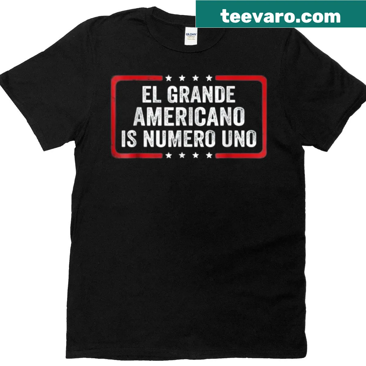 Funny patriotic T-shirt with the phrase 'El Grande Americano Numero Uno' — on a men's t-shirt