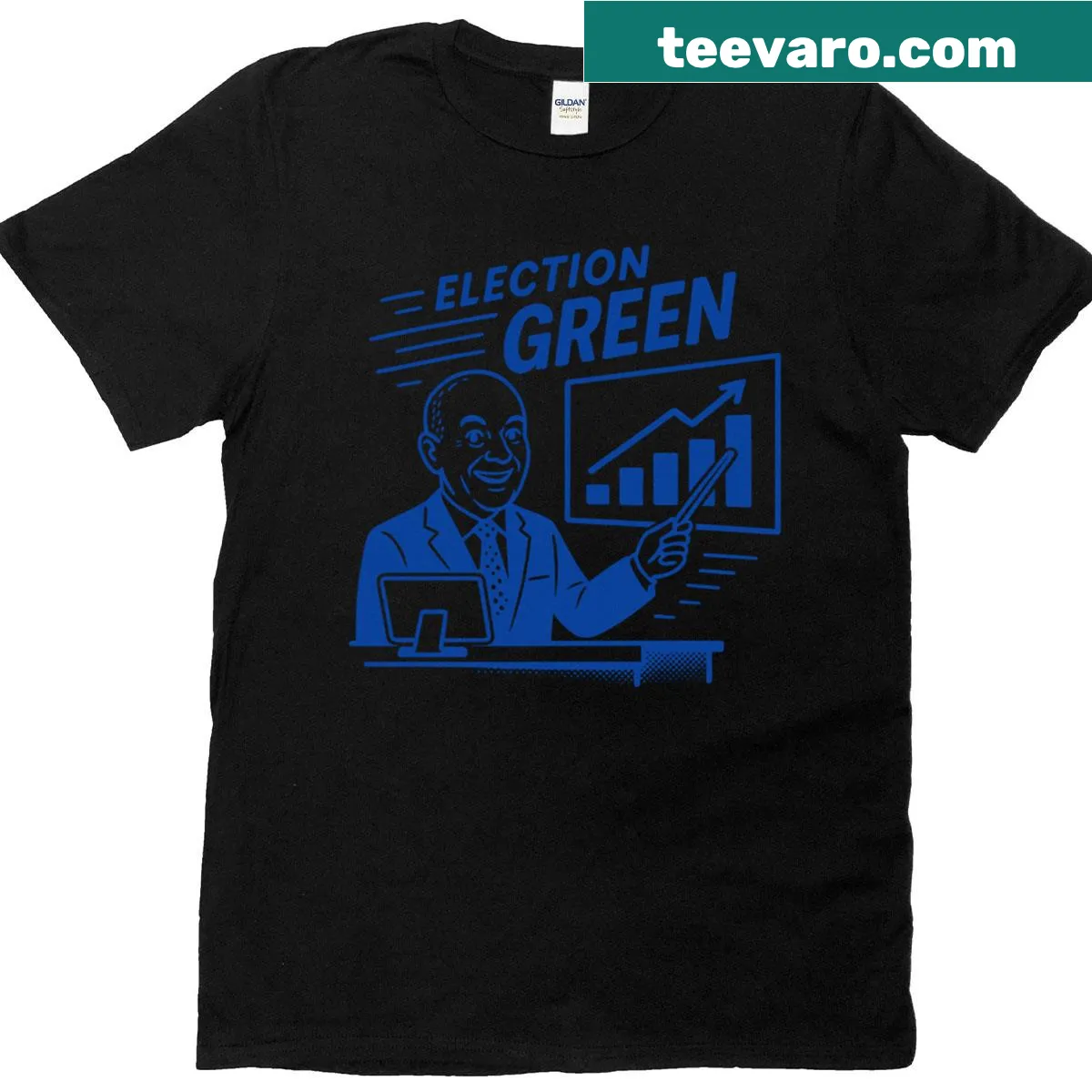 Minimalist green chart design on a political-themed t-shirt — on a men's t-shirt