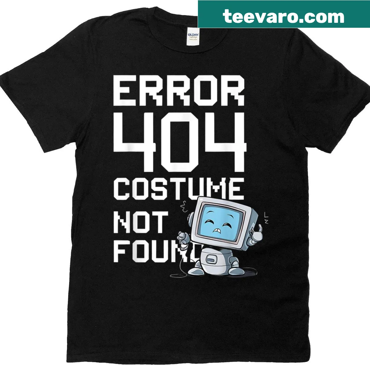 Funny Halloween t-shirt with Error 404 costume message — on a men's t-shirt