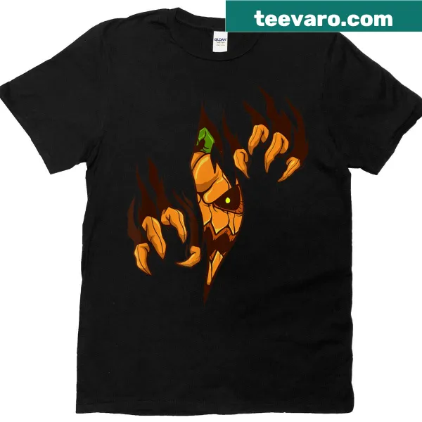 Spooky T-shirt featuring an evil jack-o'-lantern design for Halloween