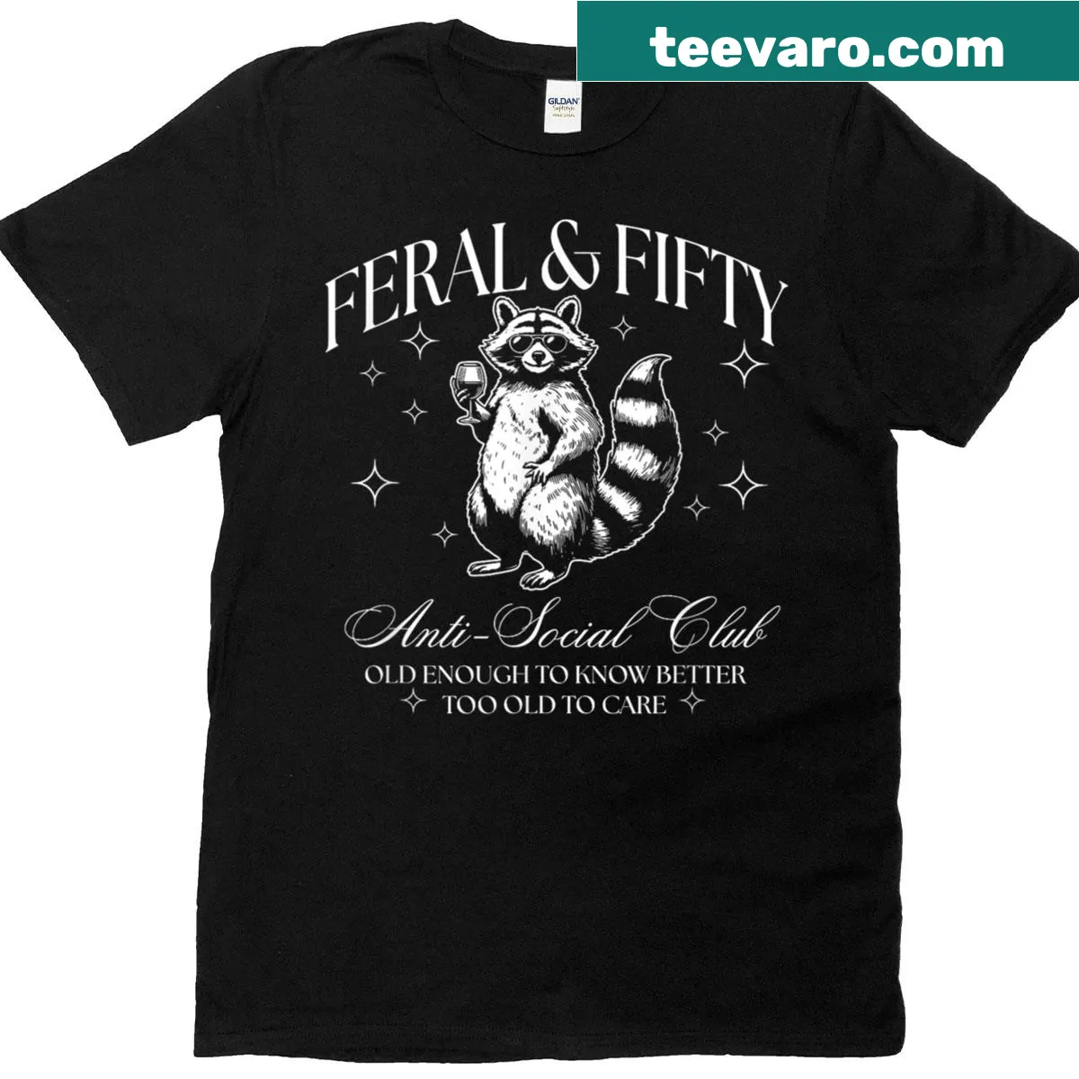 Funny 50th birthday t-shirt featuring a cartoon raccoon. — on a men's t-shirt
