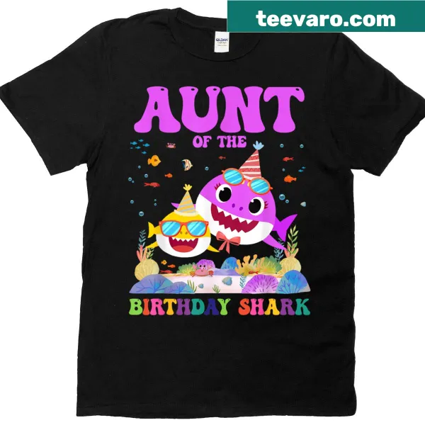 Birthday-themed t-shirt for aunts featuring a fun shark design