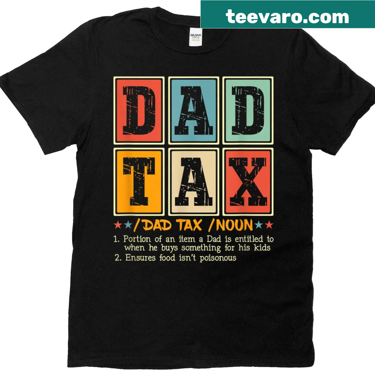 Retro-style T-shirt with 'Dad Tax' humor design — on a men's t-shirt