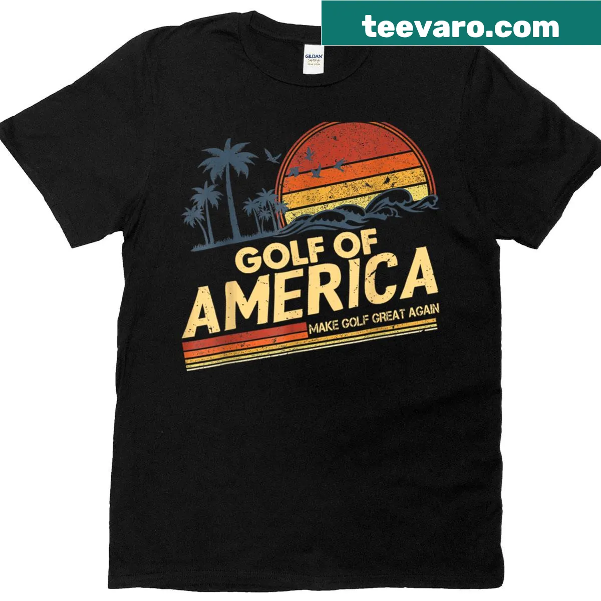 Vintage Golf Of America t-shirt with humorous Make Golf Great Again slogan — on a men's t-shirt