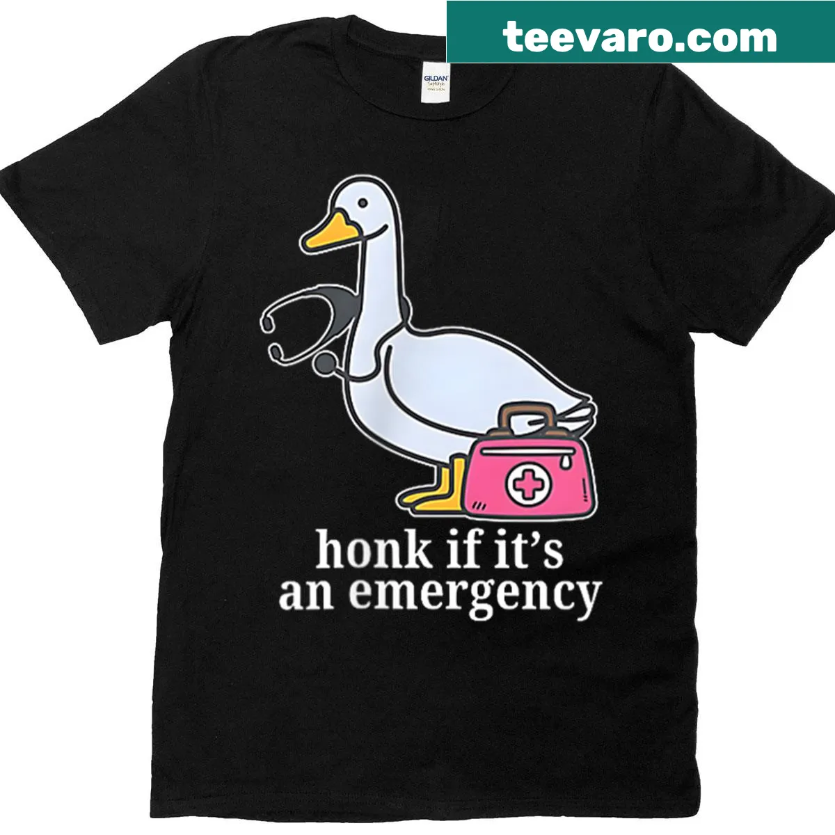 Vintage-style T-shirt with humorous text about emergencies and a goose — on a men's t-shirt