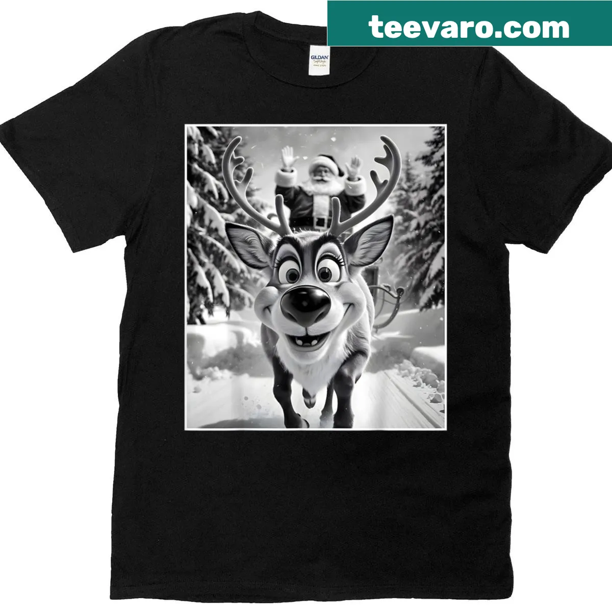 Humorous reindeer taking a selfie on a Christmas t-shirt — on a men's t-shirt