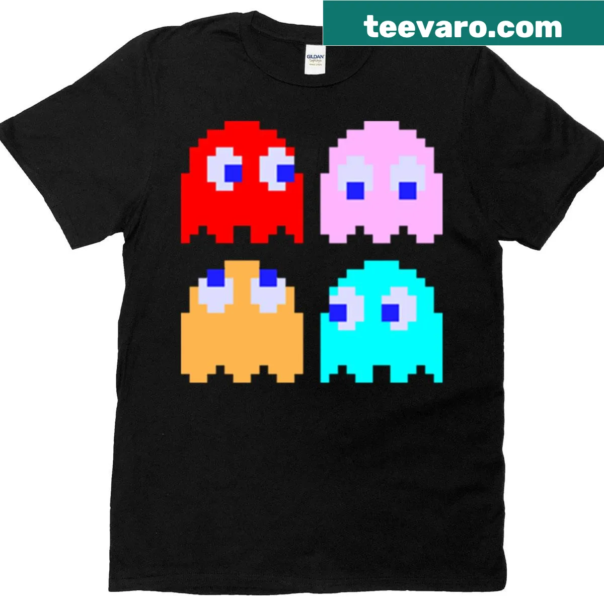 Retro gaming T-shirt with arcade ghosts illustration — on a men's t-shirt