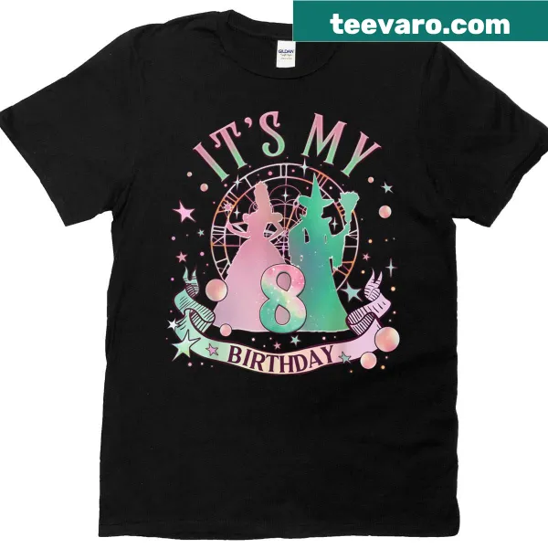 Kids T-shirt for 8th birthday featuring festive illustrations