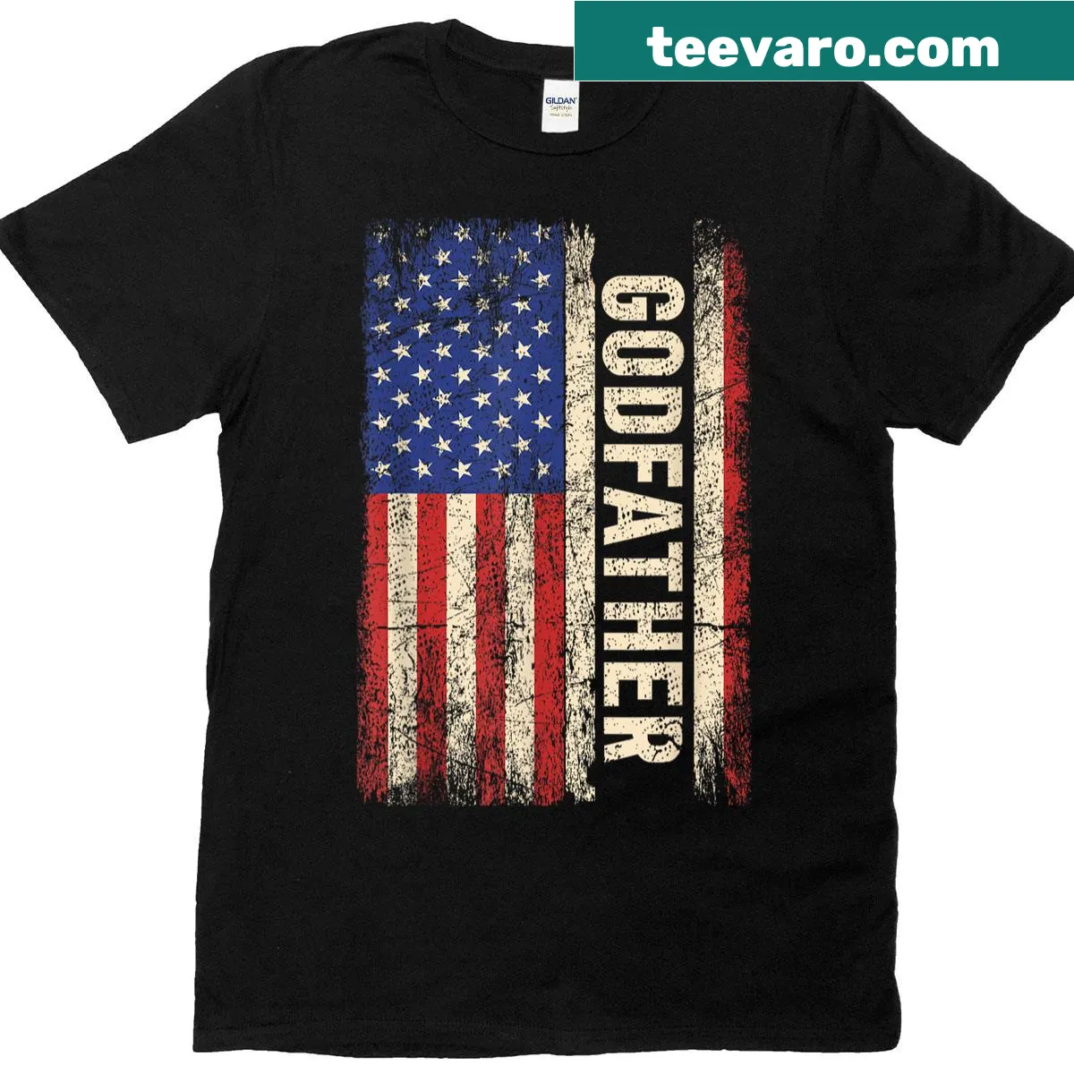 Patriotic T-shirt for uncles with American flag and Godfather design — on a men's t-shirt