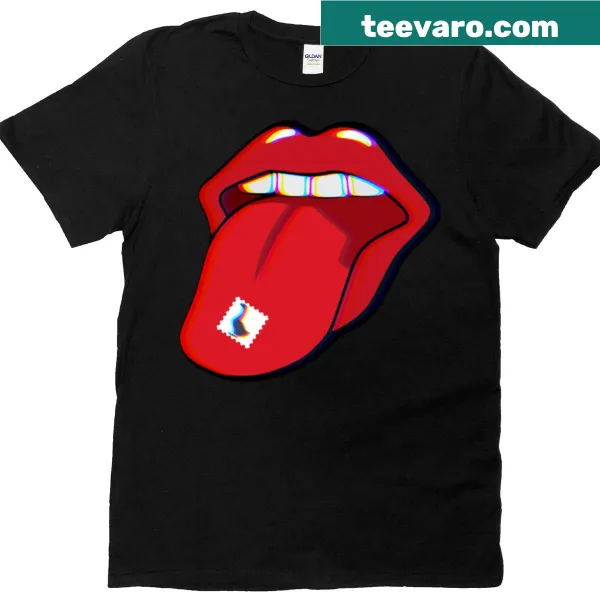 Trippy graphic design T-shirt featuring a tongue and whimsical elements