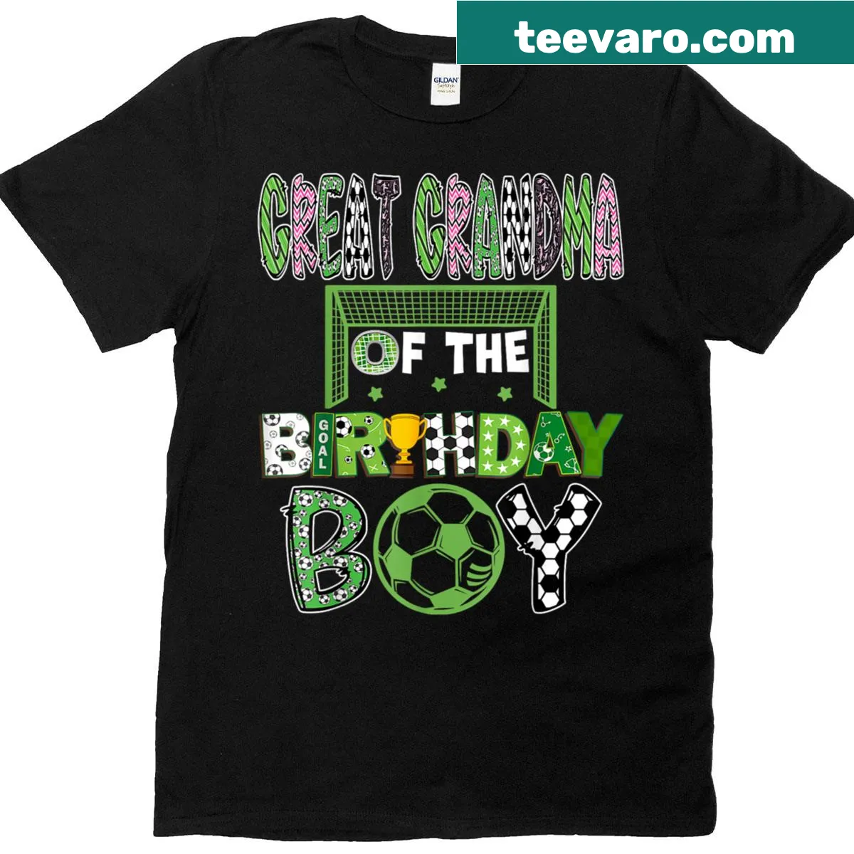 T-shirt for a great grandma of a soccer-playing birthday boy — on a men's t-shirt