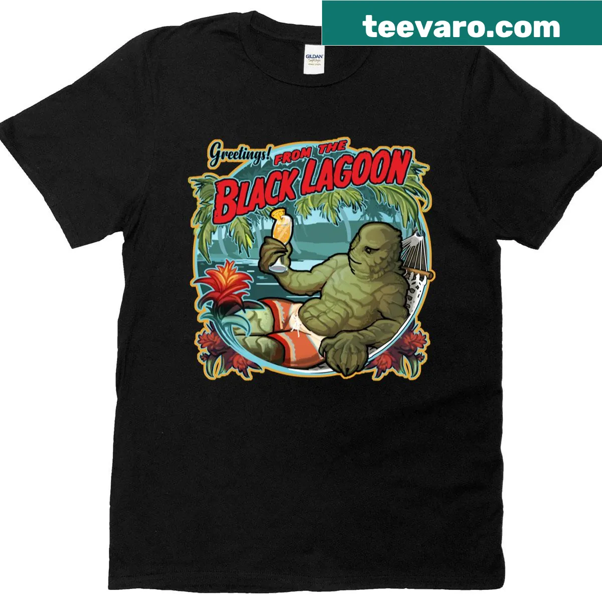 Vintage-style T-shirt with an illustration inspired by the Black Lagoon — on a men's t-shirt