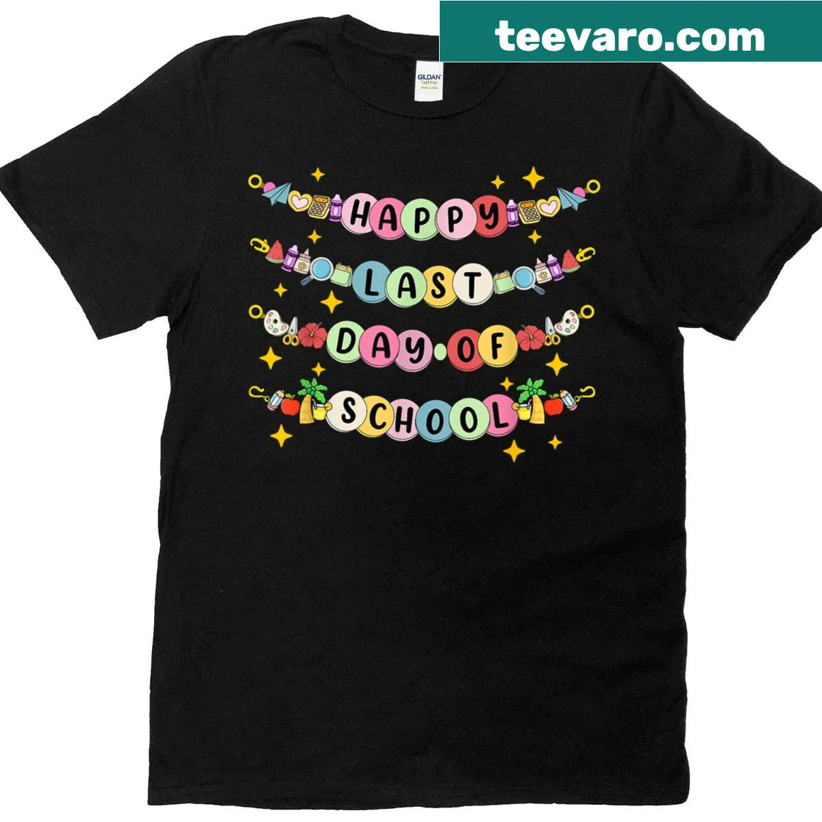 Last day of school T-shirt featuring friendship bracelets graphic — on a men's t-shirt