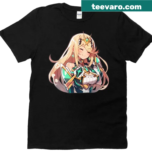Illustrative T-shirt featuring the character Mythra from fantasy themes.