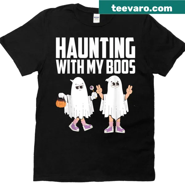 Fun T-shirt featuring a pair of playful ghosts for Halloween.