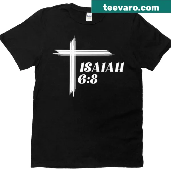 T-shirt with 'Here Am I Send Me' and a cross printed on front and back.