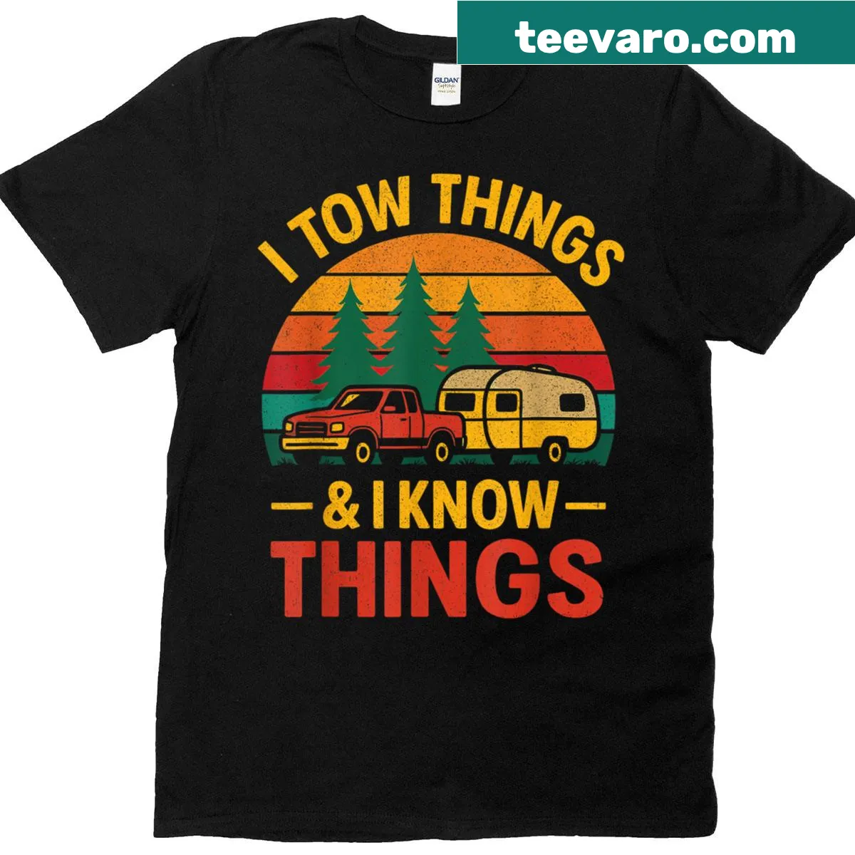Funny T-shirt with 'I Tow Things And I Know Things' text — on a men's t-shirt