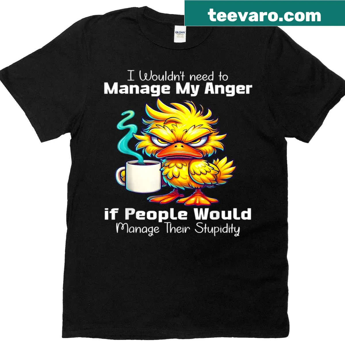Sarcastic tee with a humorous take on managing frustration. — on a men's t-shirt