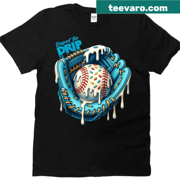 Illustrated T-shirt featuring ice cream and baseball with the phrase 'Respect The Drip'