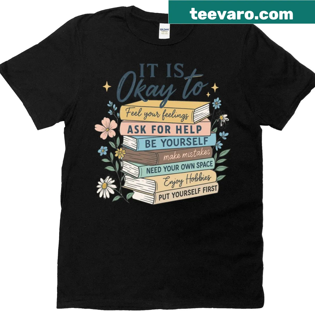 T-shirt promoting mental health awareness with supportive text — on a men's t-shirt