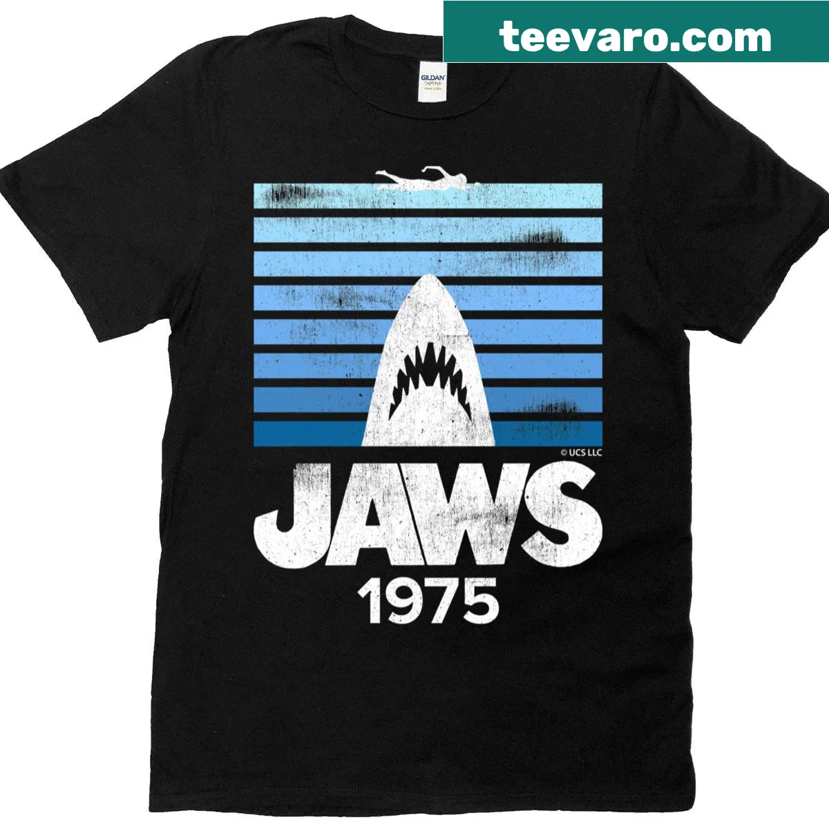 Artistic T-shirt inspired by Jaws movie 1975 — on a men's t-shirt