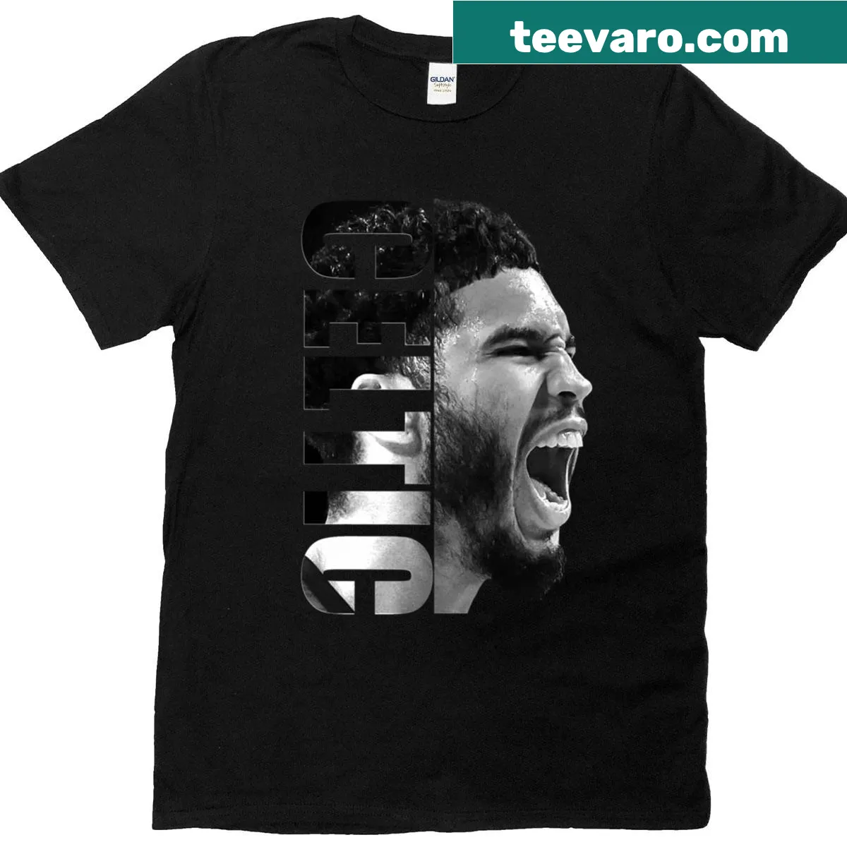 T-shirt featuring an illustration of basketball player Jayson Tatum — on a men's t-shirt