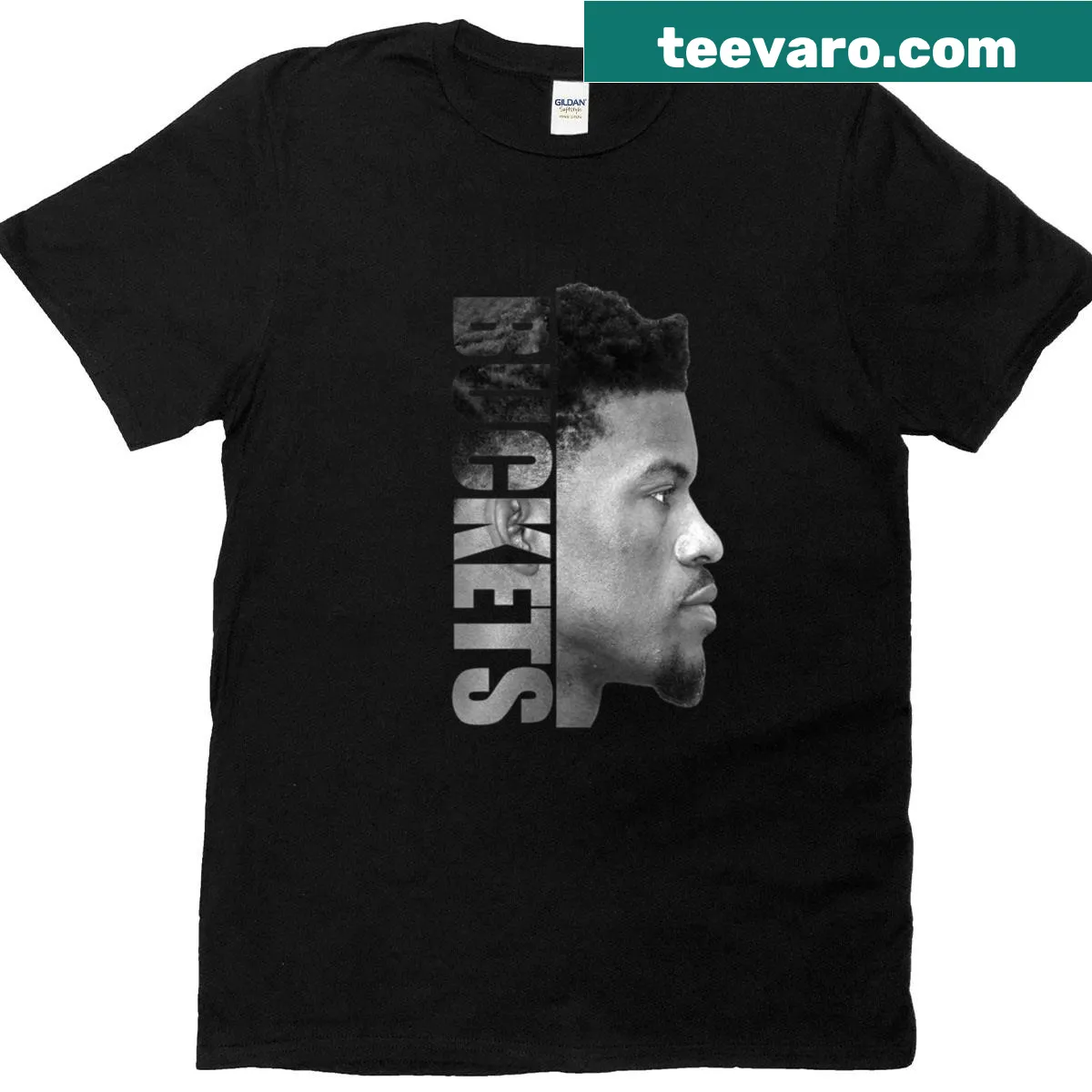 Illustrated T-shirt featuring basketball player Jimmy Butler — on a men's t-shirt