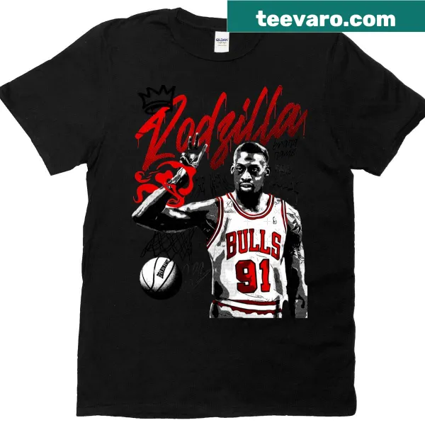 T-shirt featuring an illustration of 'Rodzilla 91' with sporty graphics