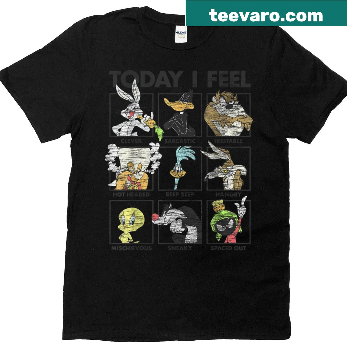 Looney Tunes T-shirt with distressed graphic and humorous text — on a men's t-shirt
