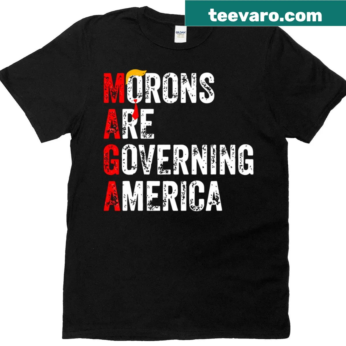 Political themed t-shirt with bold text against a simple background — on a men's t-shirt