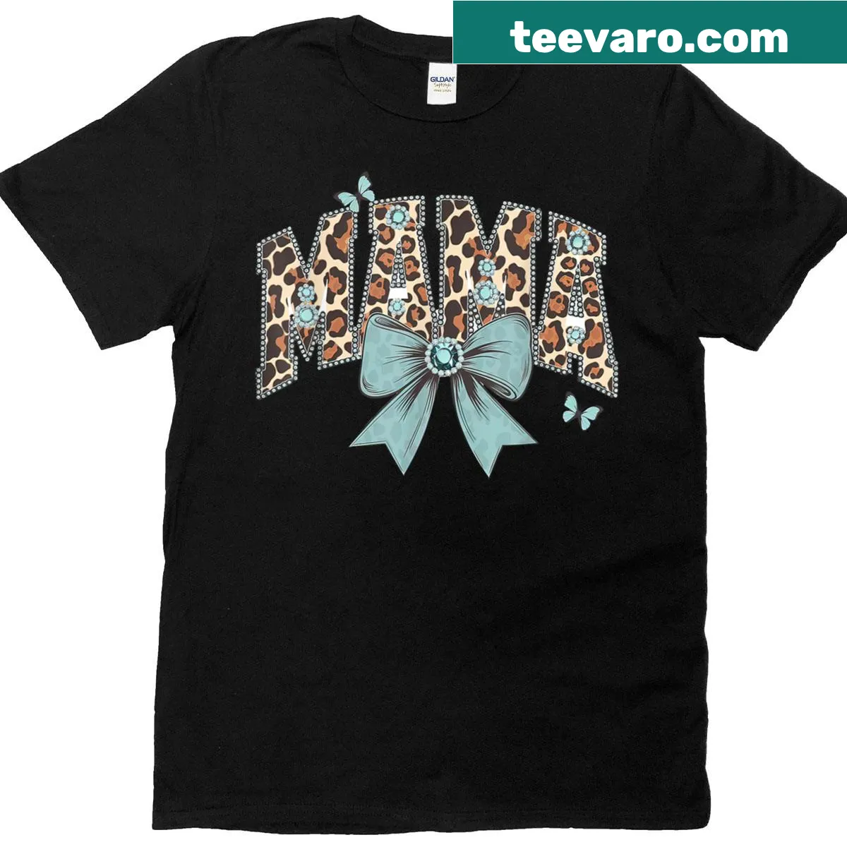 Mama Coquette T-shirt featuring a stylish mama with bow and animal prints — on a men's t-shirt
