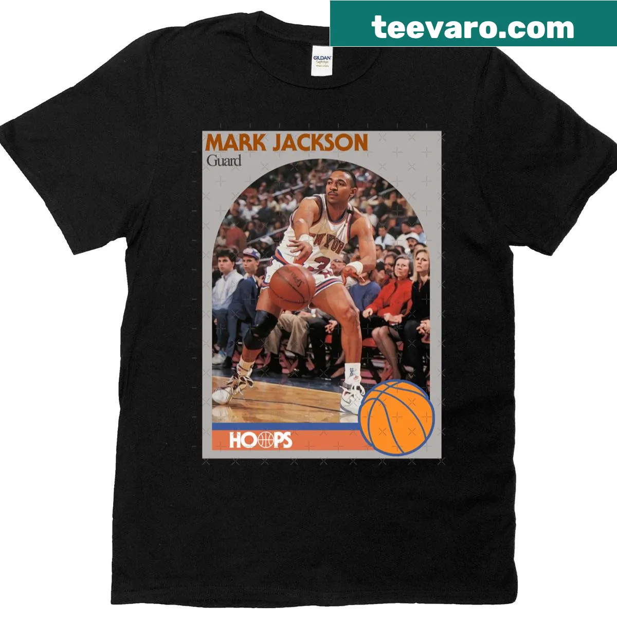 Mark Jackson T-shirt with Menendez Brothers basketball card design — on a men's t-shirt