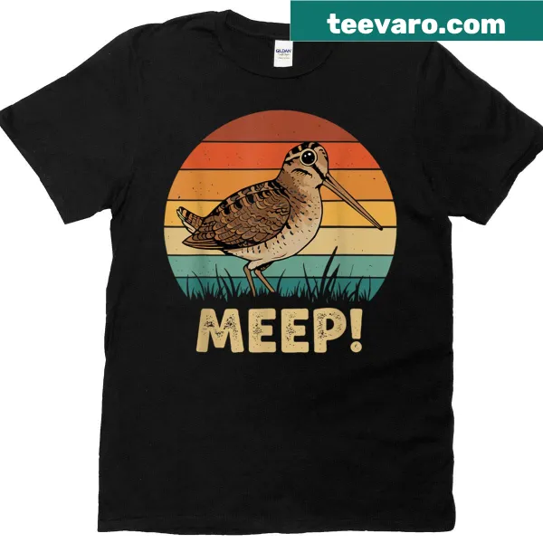 T-shirt featuring an illustration of a bird with 'Meep' text