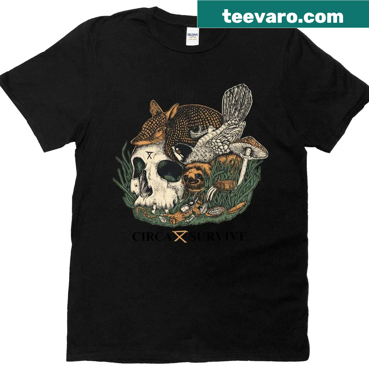 Illustrated graphic T-shirt inspired by Circa Survive — on a men's t-shirt