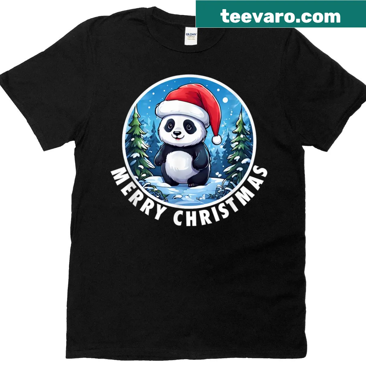 Cute panda Christmas T-shirt with festive design — on a men's t-shirt