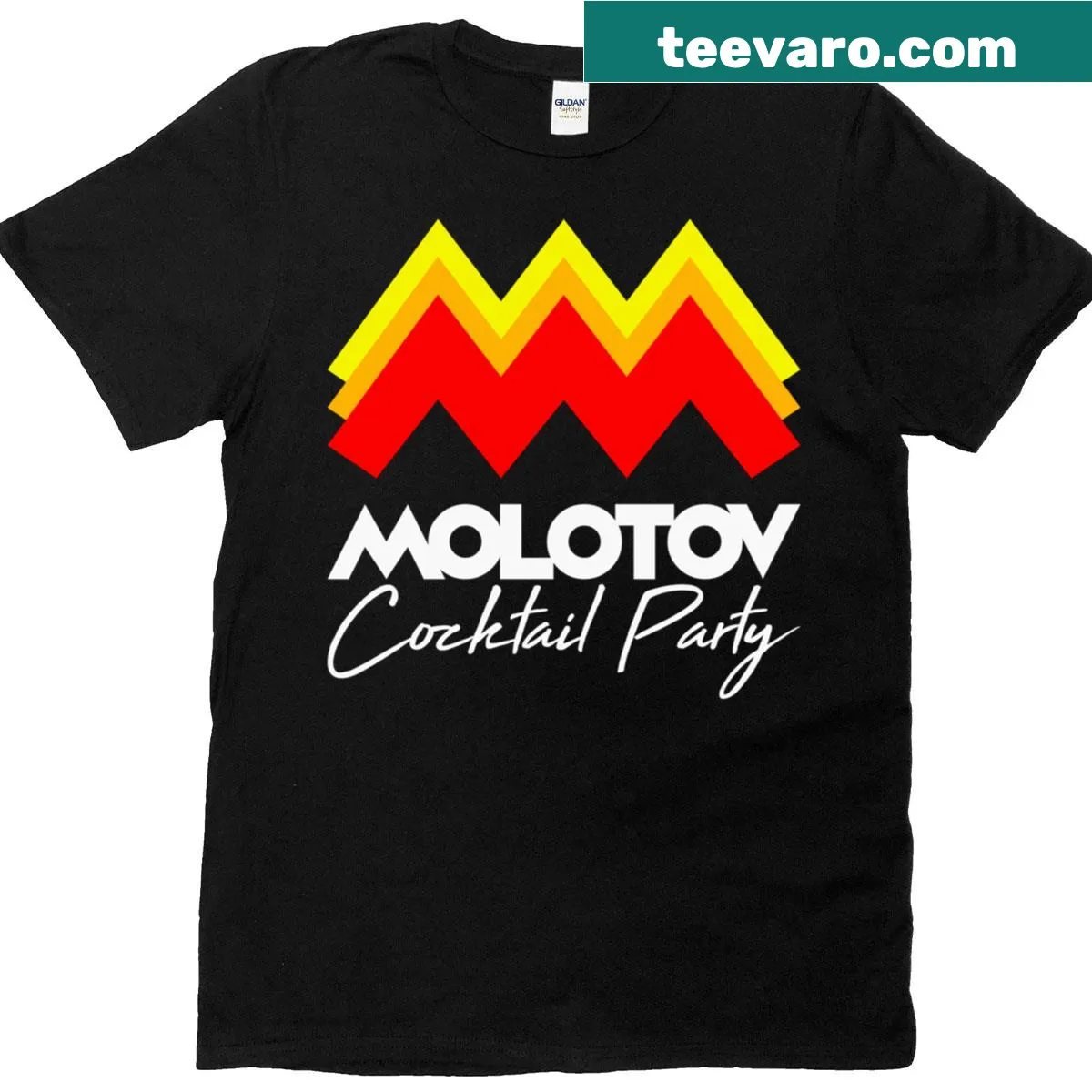 T-shirt featuring Molotov Cocktail Party logo with playful white text — on a men's t-shirt