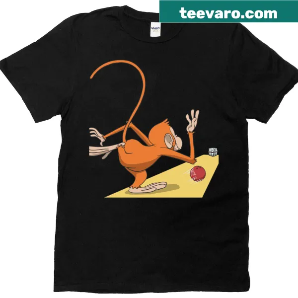 Cartoon monkey graphic enjoying bowling on a t-shirt