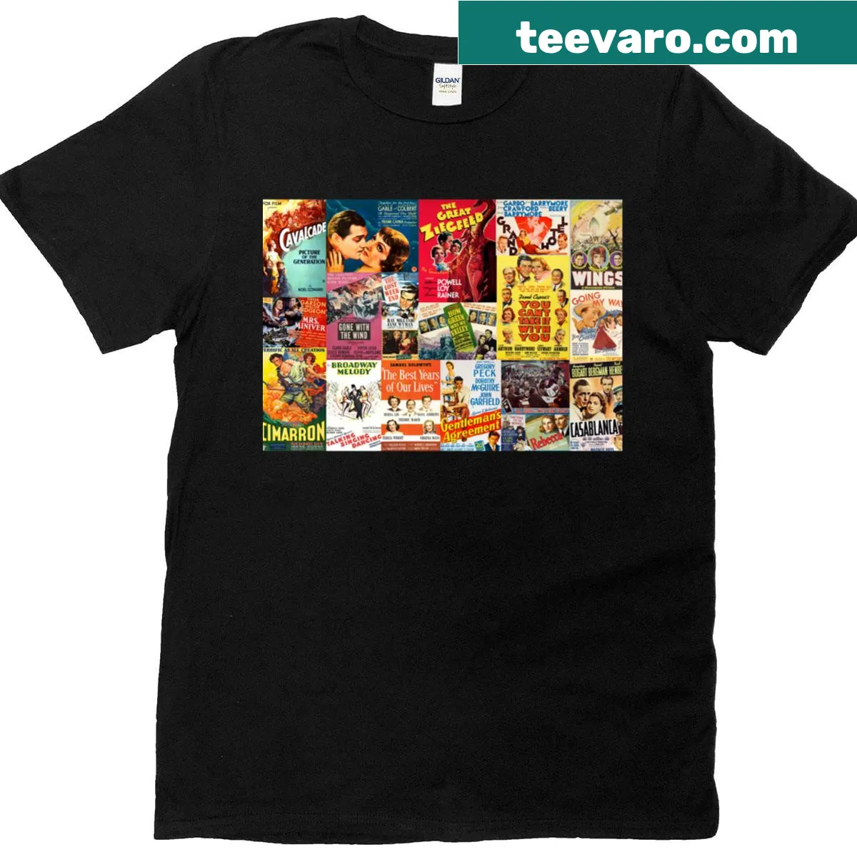 Vintage-style T-shirt with posters from first 20 Best Picture winners — on a men's t-shirt