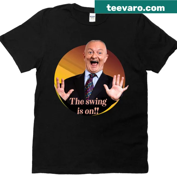 Vintage-style shirt with a retro music photograph and 'The Swing Is On' text.