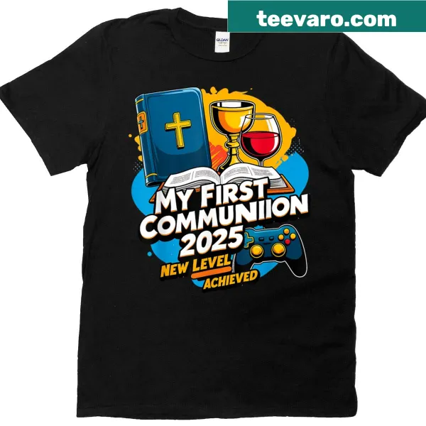 Kids' First Communion 2025 T-shirt with a video game controller graphic