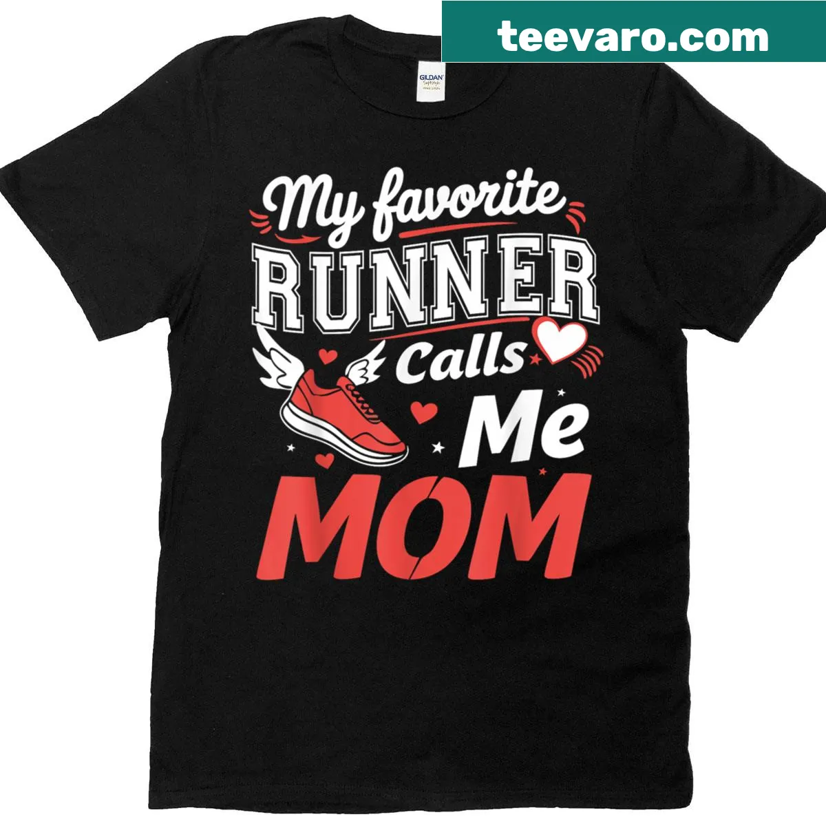 Funny T-shirt for moms that says 'My Favorite Runner Calls Me Mom'. — on a men's t-shirt